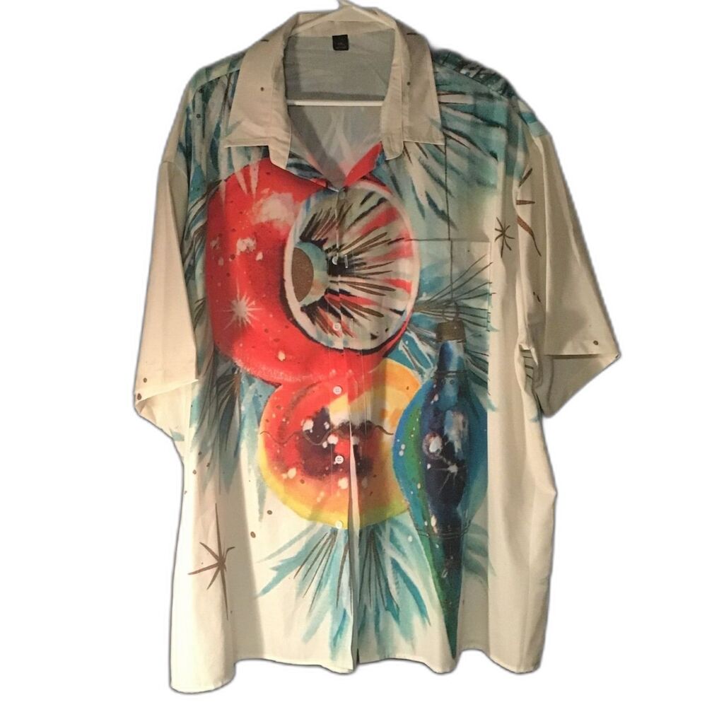 Caribbean Roundtree & Yorke White Art Tropical Paint Splotch Shirt - Men's 4XL